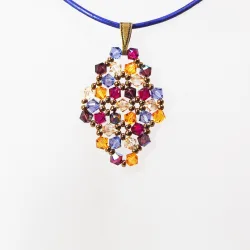 Pendant 30cm - Malvina Rhombus S-Purple Leather - Pendant 30cm - Laiton bronze